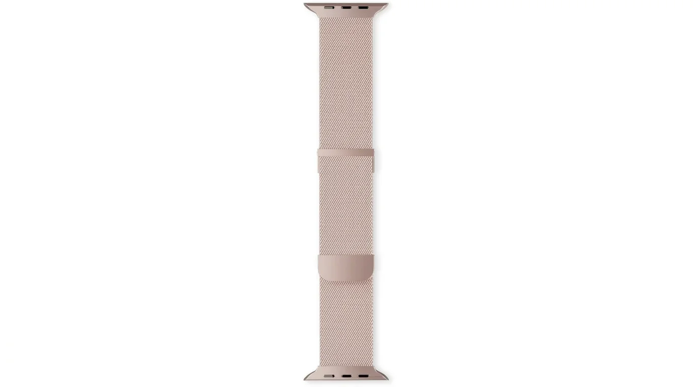 Růžově zlatý řemínek Epico Milanese z jemné ocelové síťoviny s magnetickým zapínáním a úchyty pro hodinky Apple Watch.