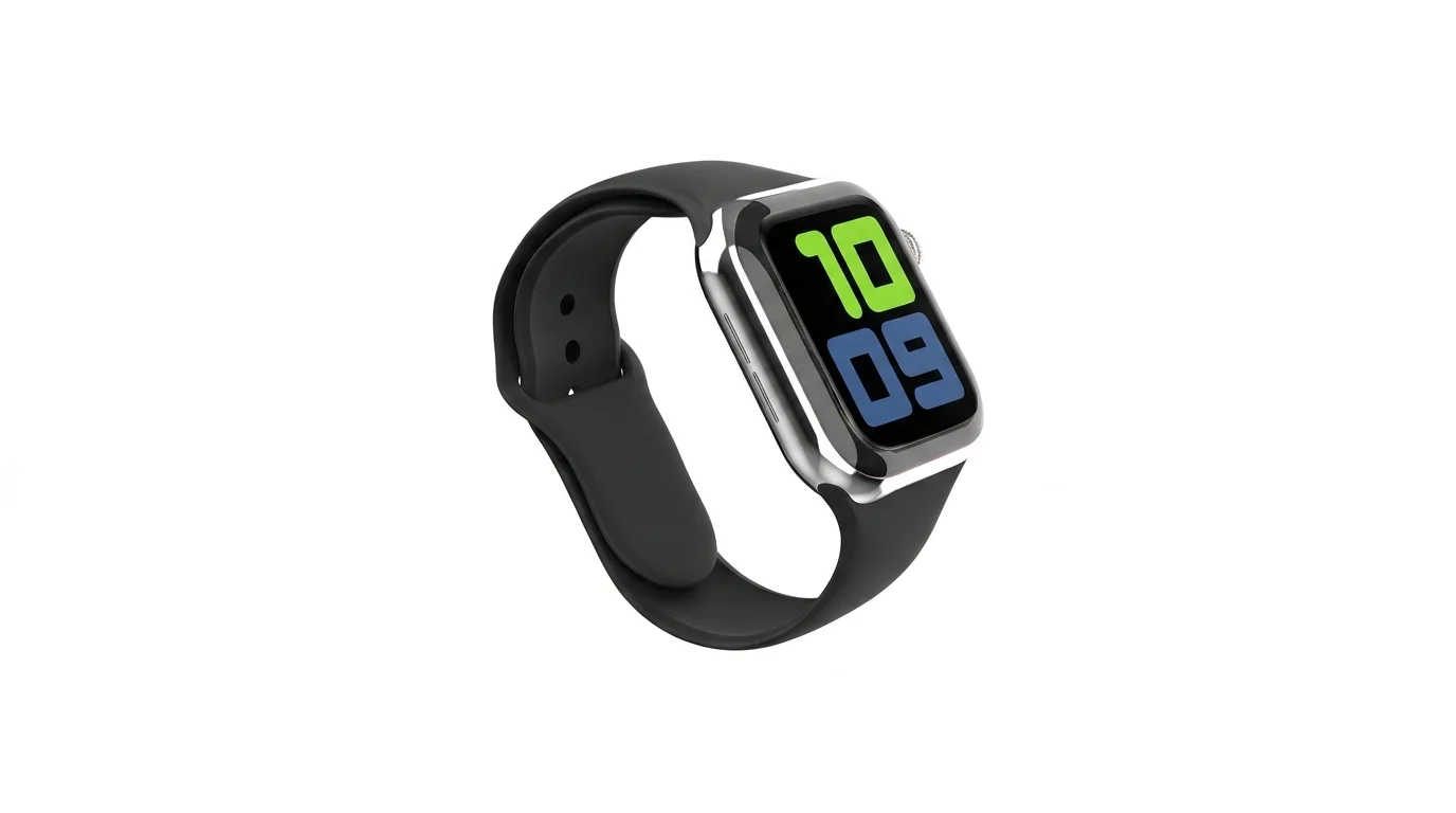 Černý silikonový řemínek Swissten nasazený na hodinkách Apple Watch se stříbrným pouzdrem.