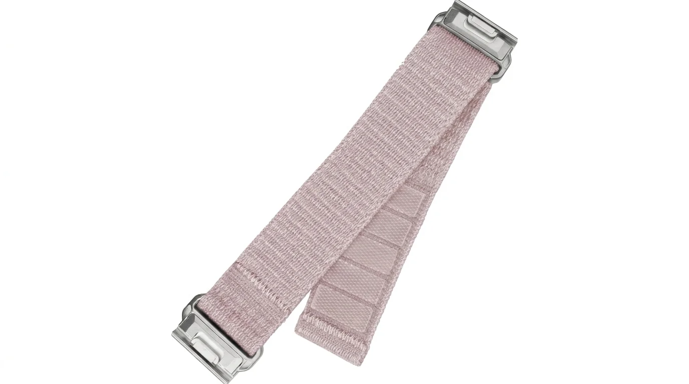 Růžovozlatý tkaný nylonový řemínek pro Garmin QuickFit se zapínáním na suchý zip a kovovými koncovkami.