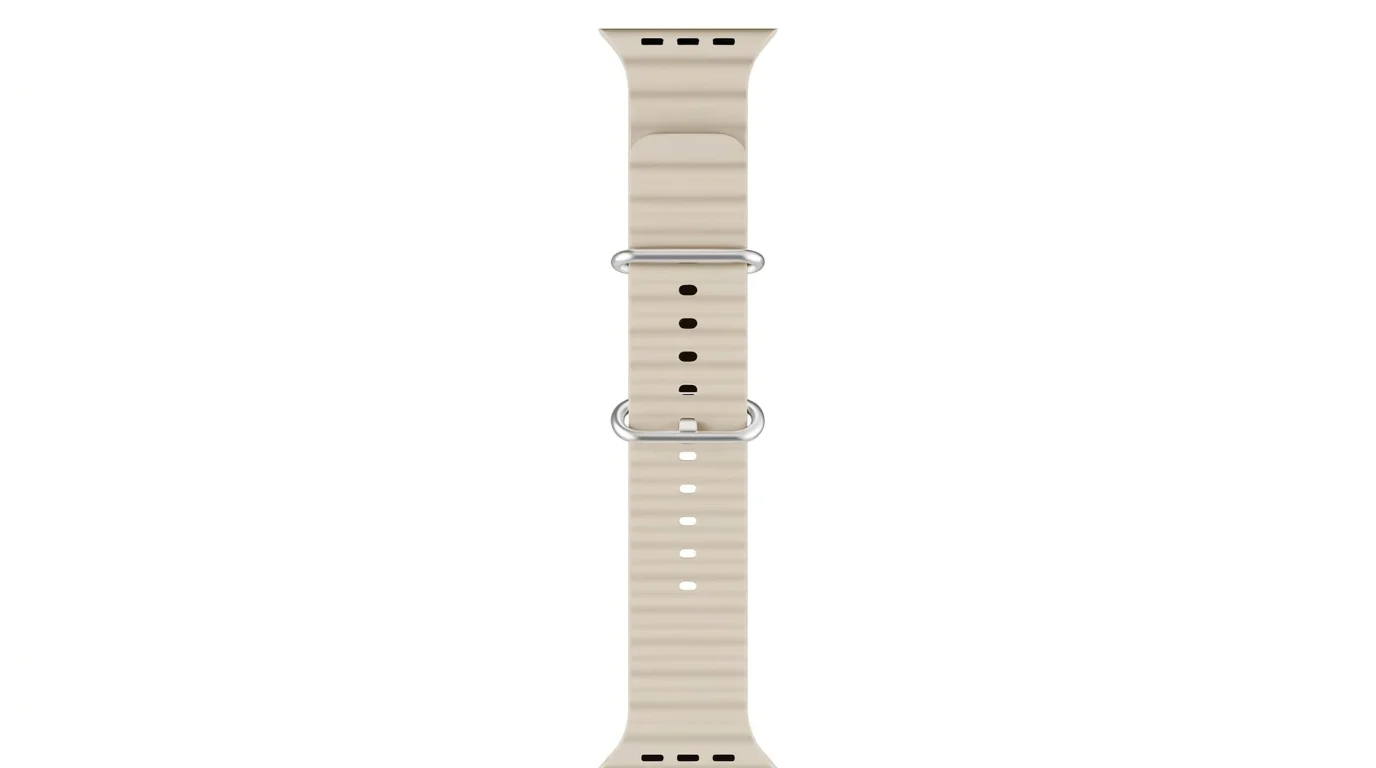 Béžový silikonový řemínek Epico Ocean pro Apple Watch se zvlněným povrchem a kovovými poutky.