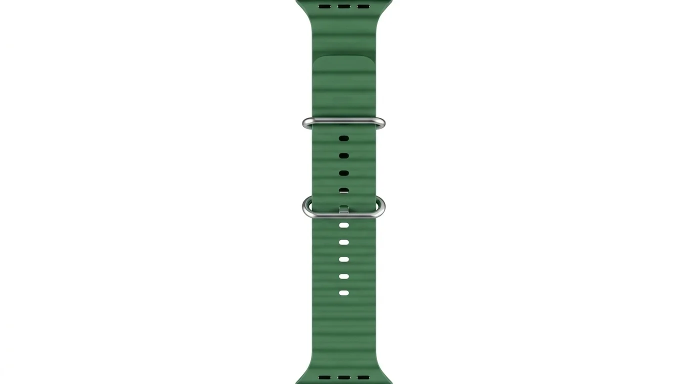 Zelený silikonový řemínek Epico Ocean s vlnkovanou strukturou a kovovými poutky pro hodinky Apple Watch.