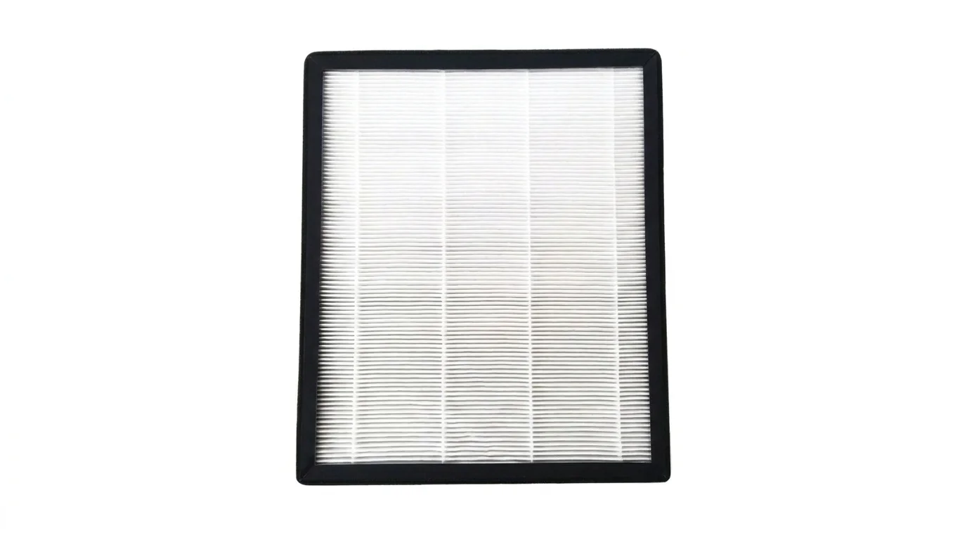 Bílý skládaný HEPA filtr Rohnson DF-043 Health Kit s černým obvodovým rámečkem.