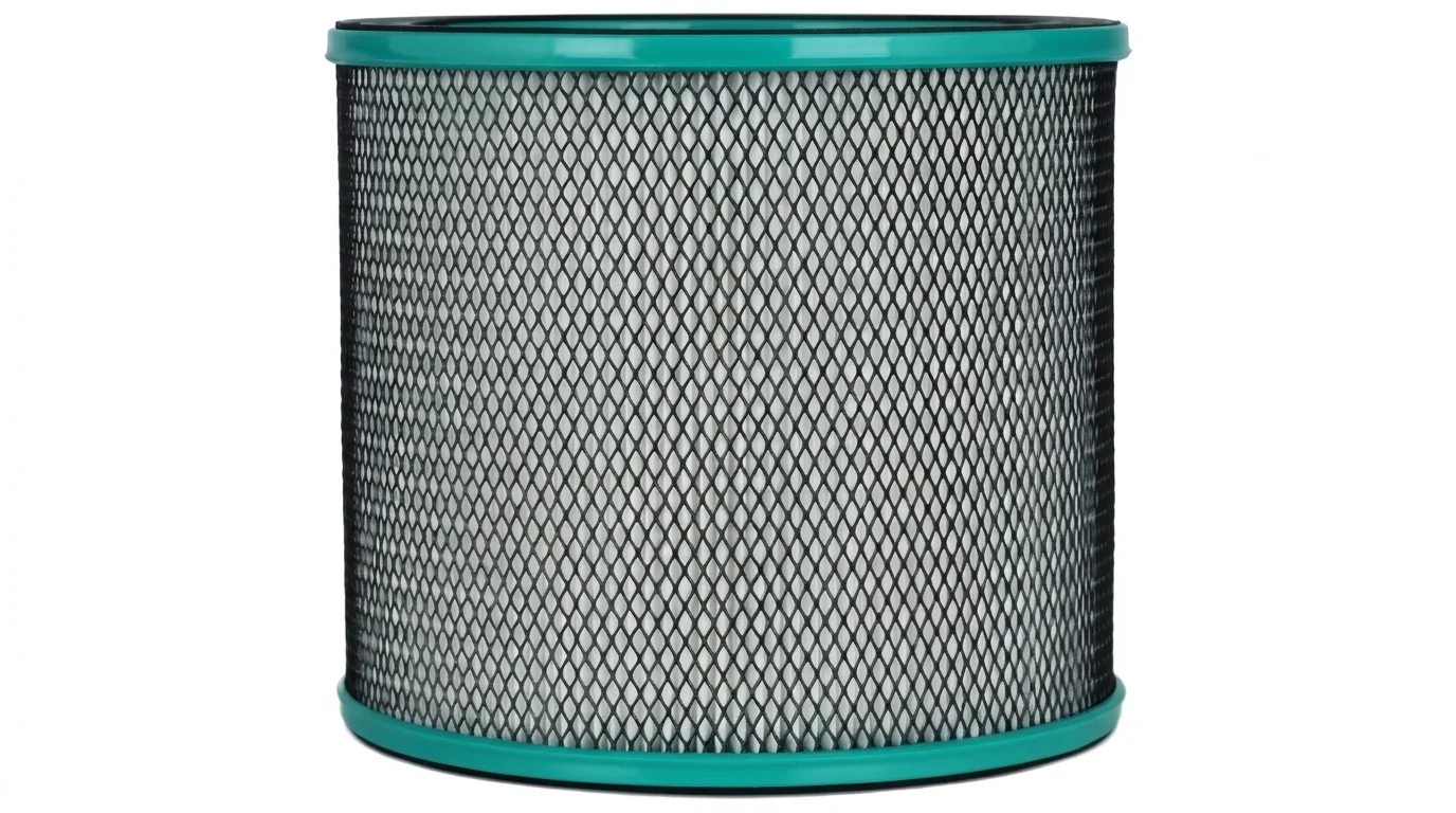Válcový HEPA filtr pro TESLA Smart Air Purifier & Fan s tyrkysovým lemováním a černou krycí mřížkou.