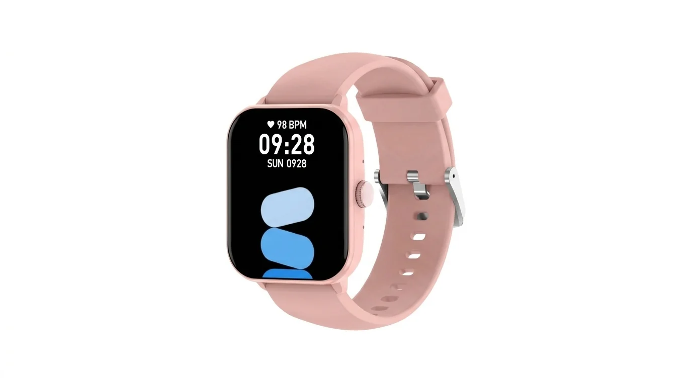 Smart hodinky Cubot U3 Pink s ružovým remienkom a hranatým displejom zobrazujúcim čas a srdcový tep.