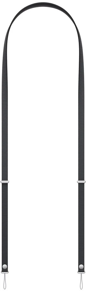 Černý crossbody popruh Apple s posuvným mechanismem a úchyty na obou koncích.