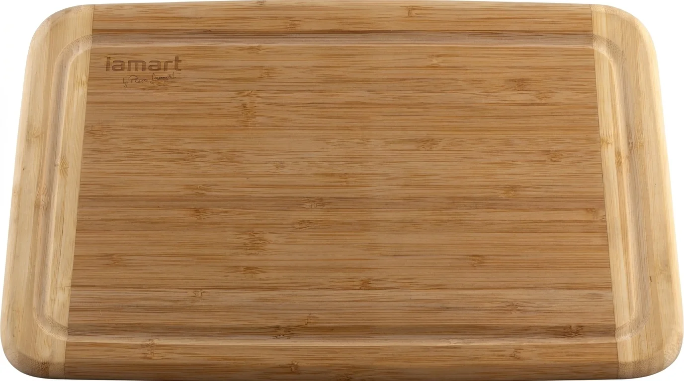 Bambusová doska na krájanie Lamart Bamboo LT2141 s praktickou obvodovou drážkou a zaoblenými rohmi.