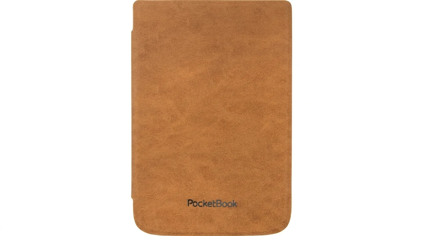 Světle hnědé pouzdro PocketBook Shell Cover s texturovaným povrchem a logem PocketBook ve spodní části.
