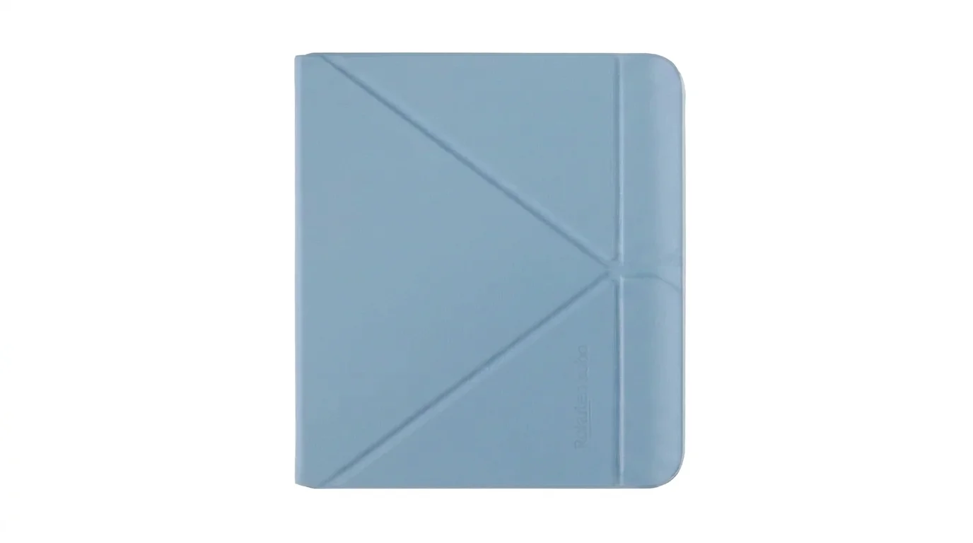 Modré zatvorené puzdro Kobo Libra Colour SleepCover s geometrickými záhybmi na prednej strane.