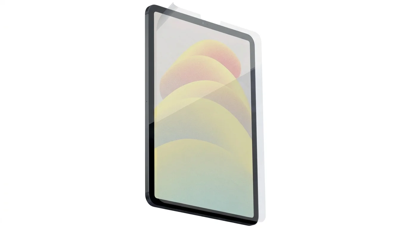 Matná ochranná fólie Paperlike zobrazená nad displejem tabletu iPad.