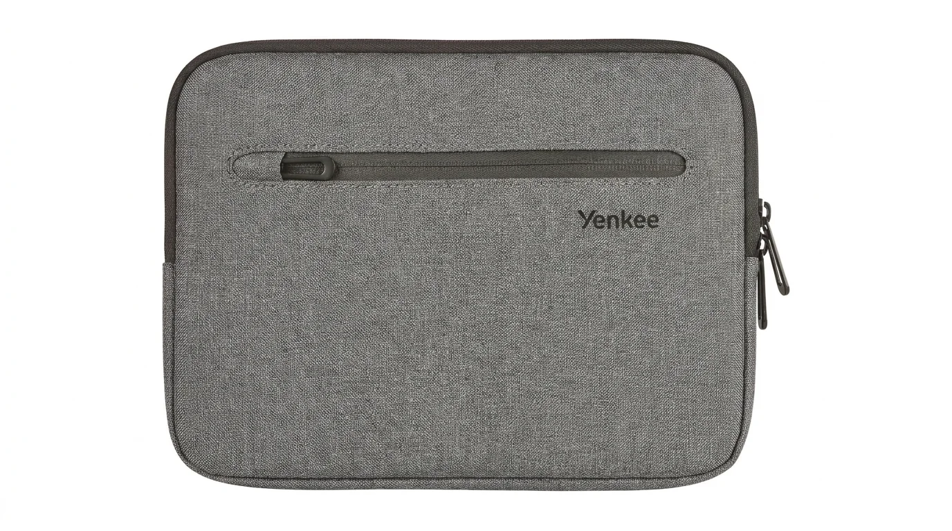 Sivé puzdro na tablet Yenkee s predným vreckom na zips a obojstranným hlavným zipsom.