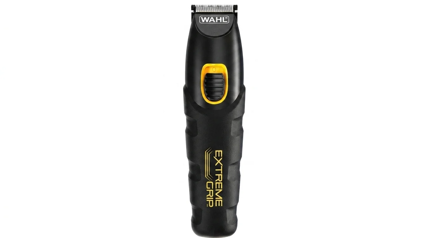 Čierny multifunkčný zastrihávač Wahl Extreme Grip so žltým detailom okolo vypínača.