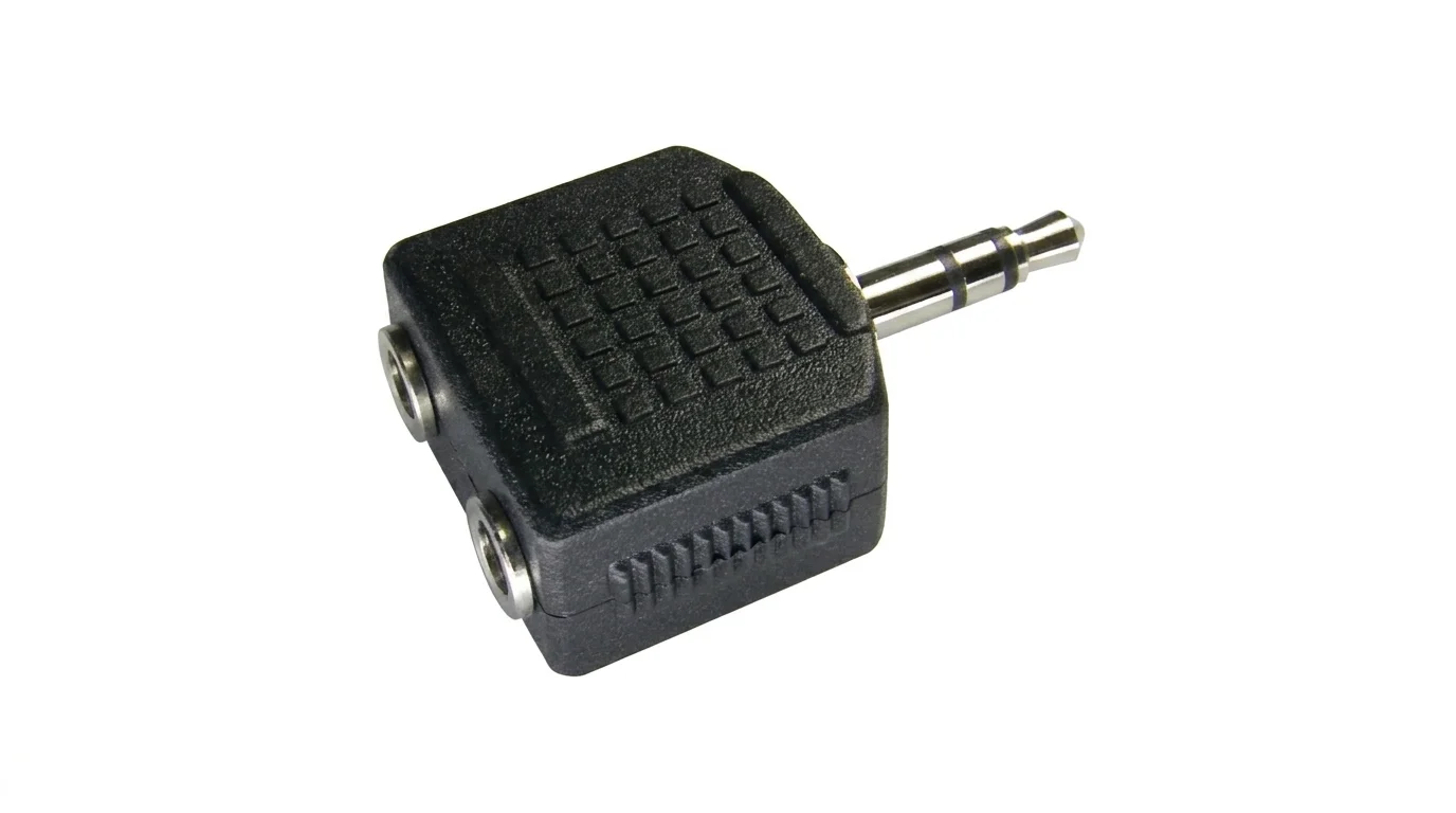 Černá jack rozdvojka Sencor SAV 121-000 s konektorem 3,5 mm jack a dvěma zásuvkami 3,5 mm jack.