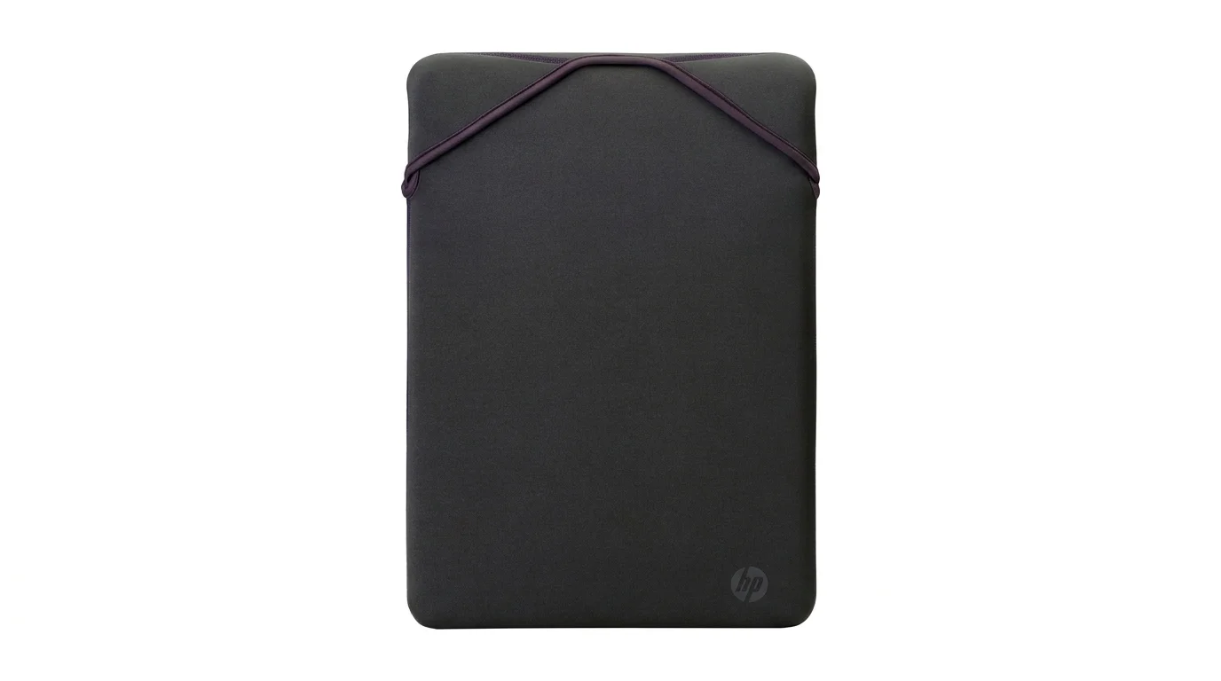Sivé neoprénové puzdro na notebook HP s preťahovacím zatváraním a logom HP v dolnom rohu.
