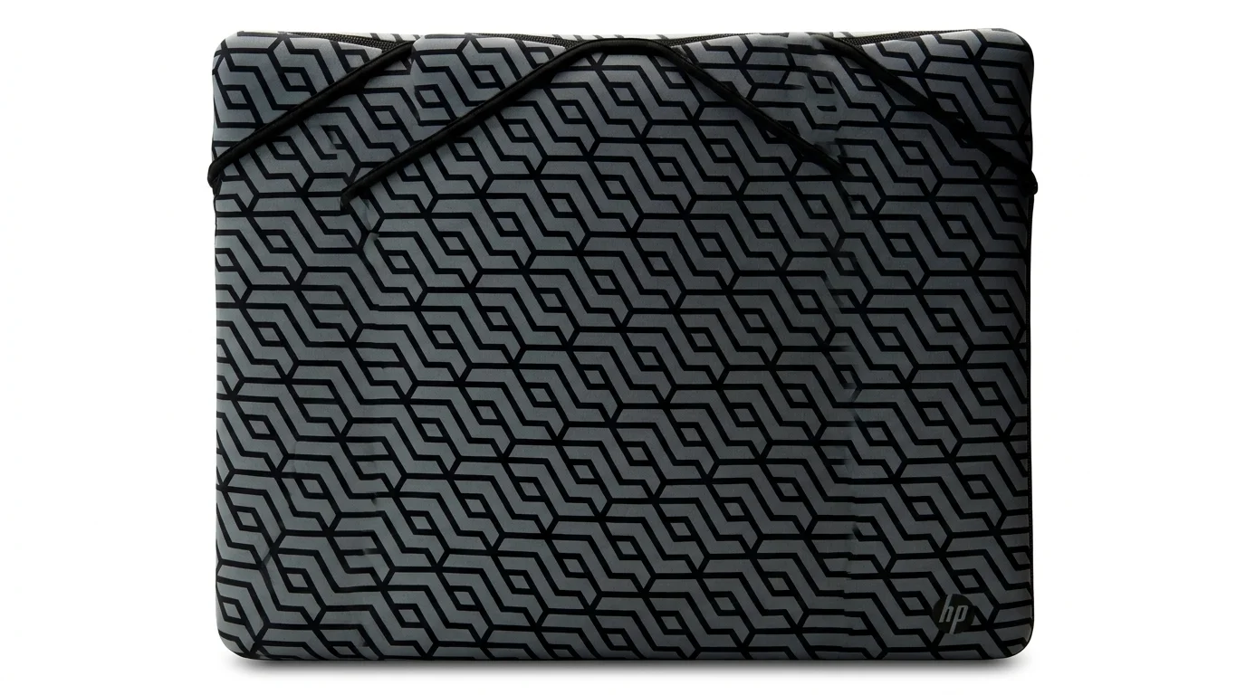 Pouzdro na notebook HP Protective Reversible 14" s šedo-černým geometrickým vzorem a přetahovacím zavíráním.