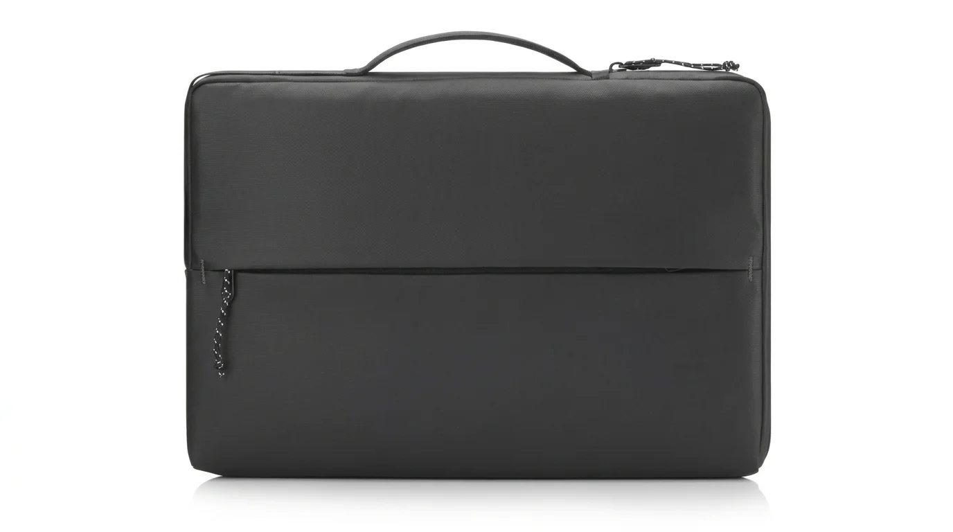 Černé pouzdro na notebook HP Sports s horním madlem a přední kapsou na zip.
