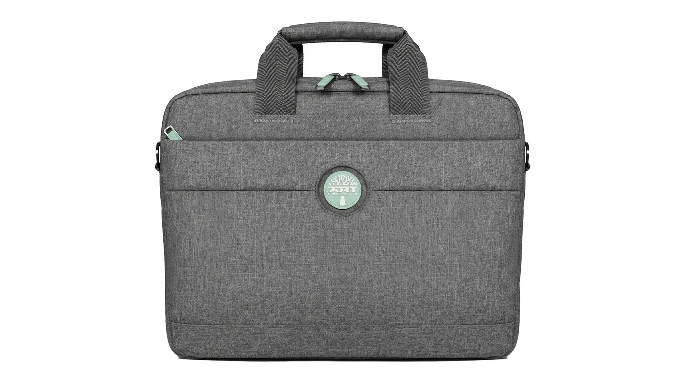 Sivá taška na notebook Port Designs Yosemite Eco s hornou rukoväťou a predným vreckom na zips.