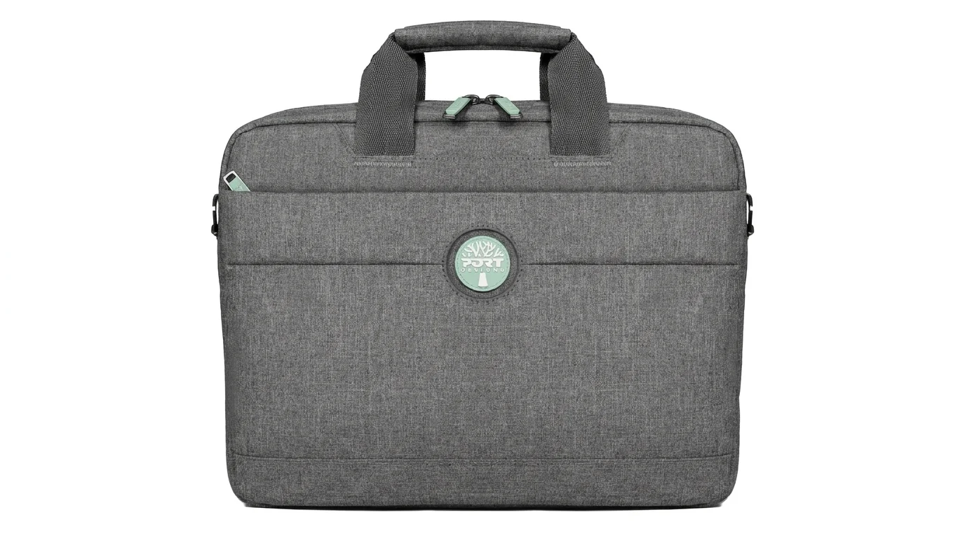 Sivá taška na notebook Port Designs Yosemite Eco s hornou rukoväťou a predným vreckom na zips.