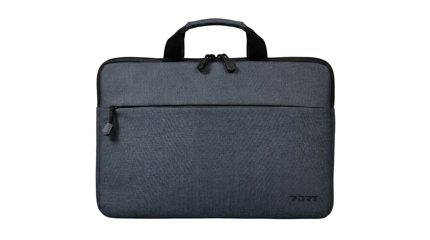 Sivá taška na notebook Port Designs Belize s hornými madlami a predným vreckom na zips.