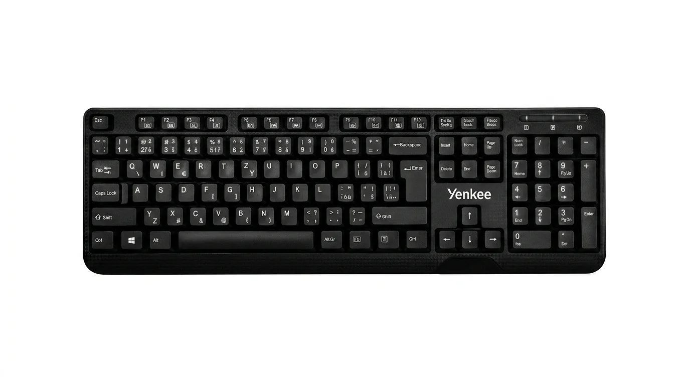 Čierna nízkoprofilová klávesnica Yenkee YKB 1002CS s numerickou časťou.