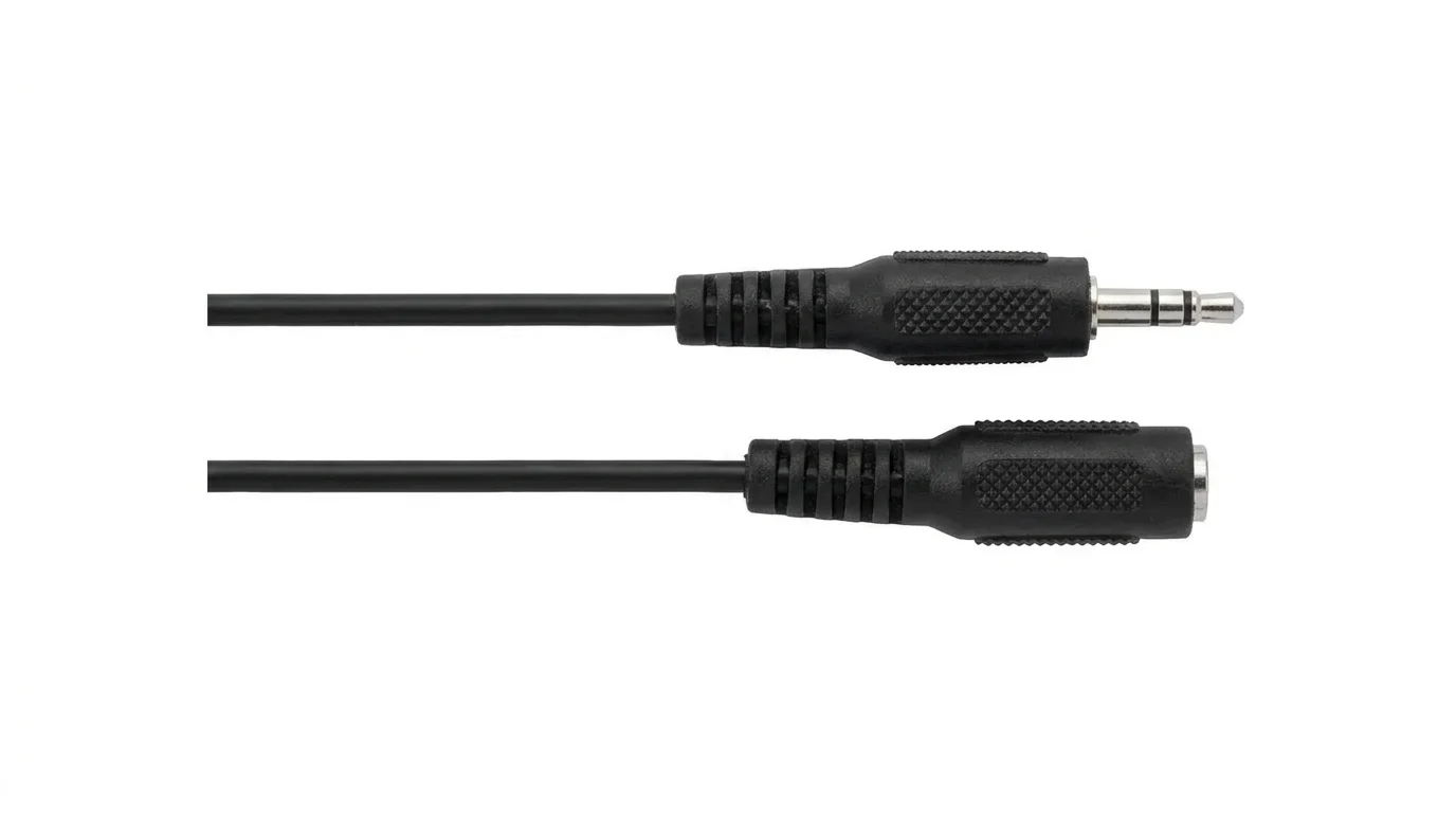 Čierny predlžovací audio kábel Sencor s konektorom jack 3,5 mm a zásuvkou jack 3,5 mm.