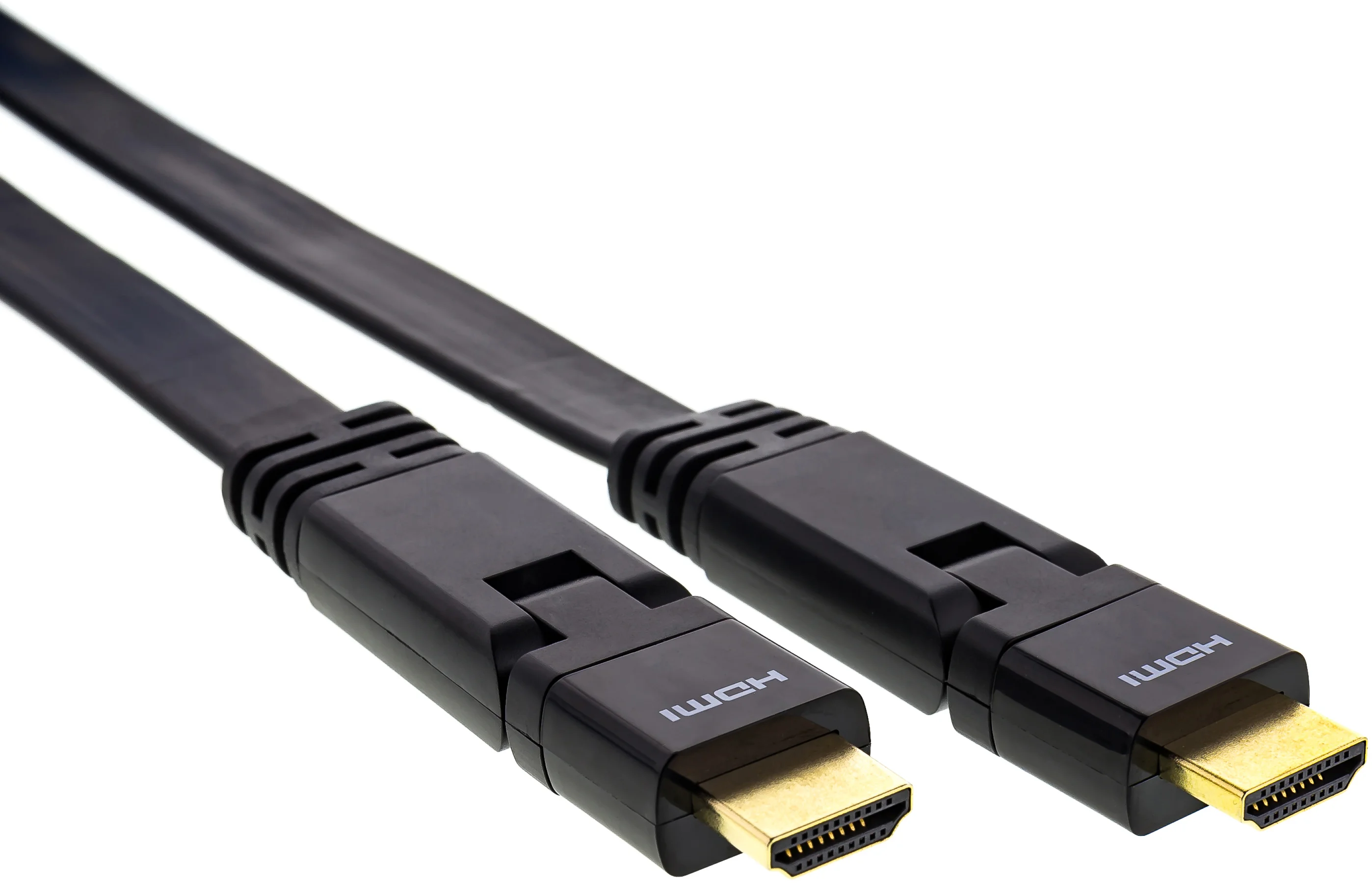 Plochý černý HDMI kabel Sencor SAV 278-015 s otočnými pozlacenými konektory.