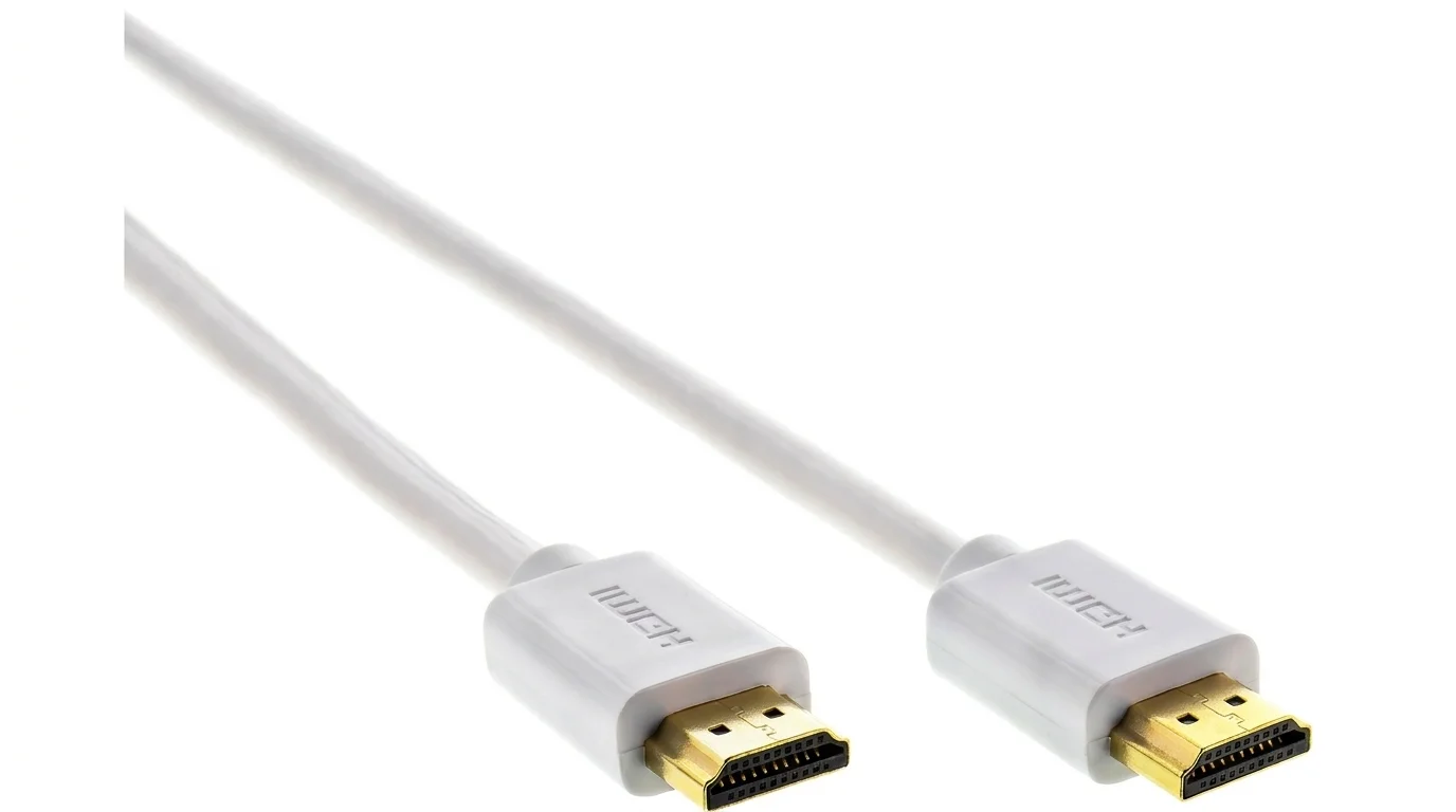 Bílý HDMI kabel Sencor SAV 267-025W s pozlacenými konektory.