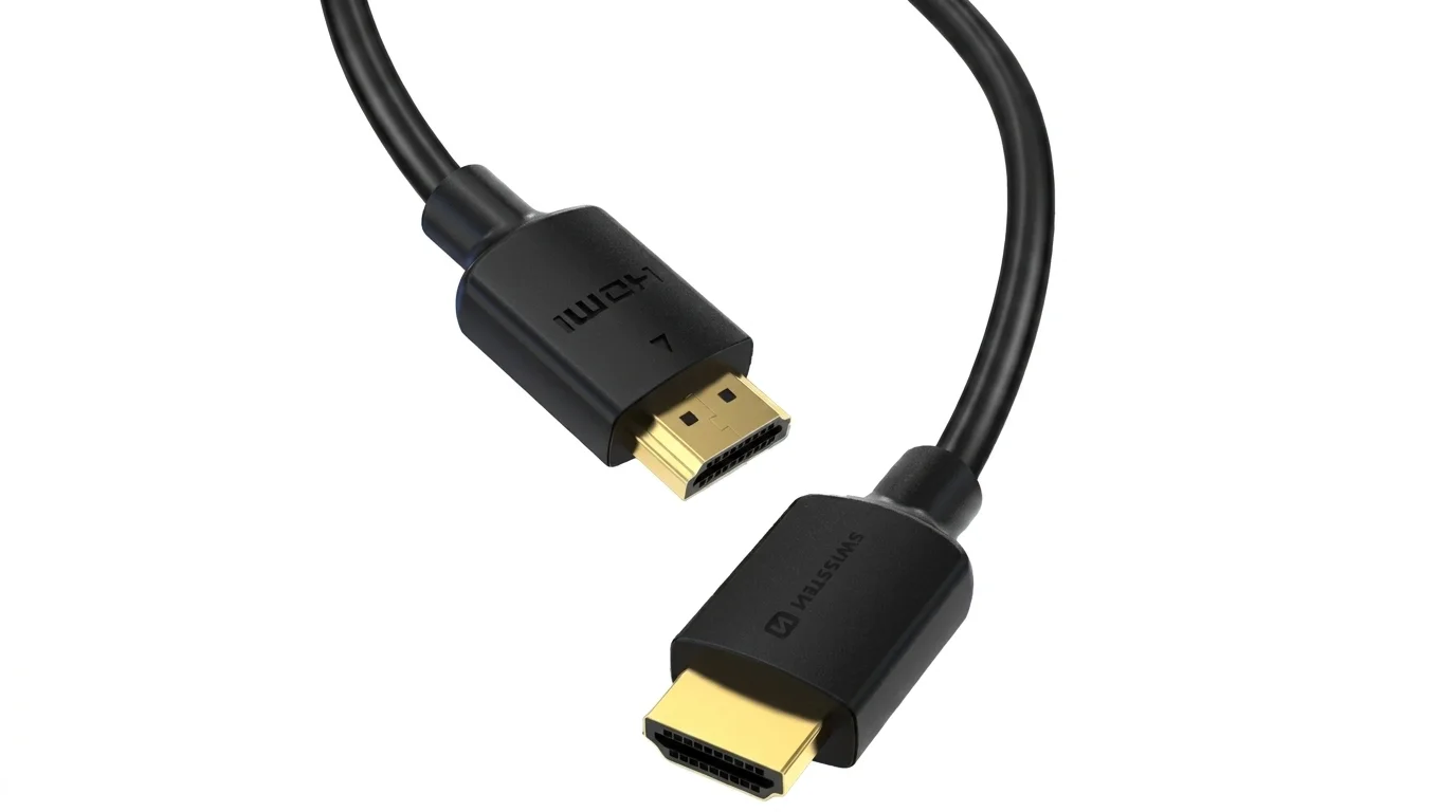 Pozlacené konektory černého HDMI kabelu Swissten.