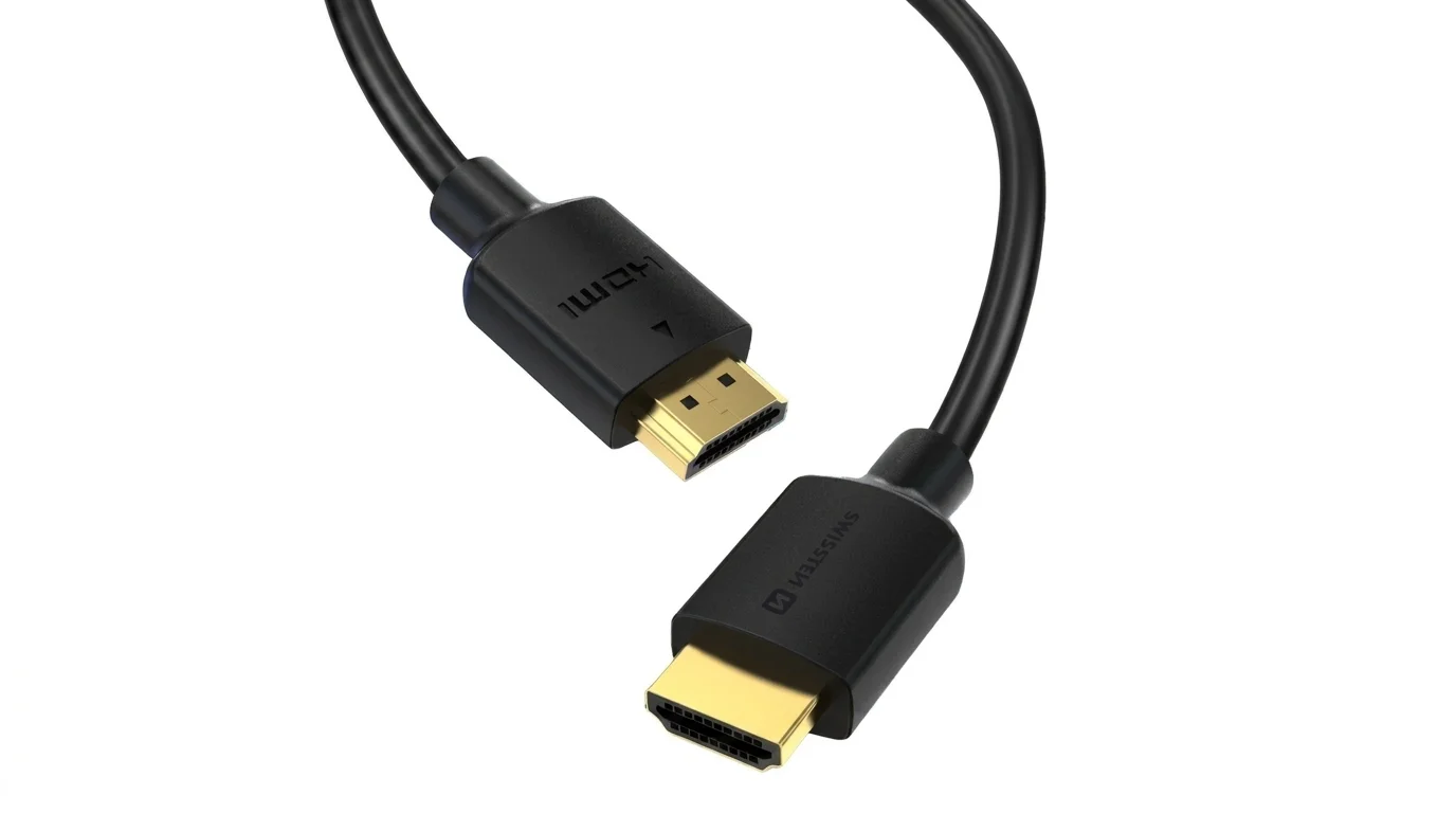 Černý HDMI kabel Swissten se dvěma pozlacenými konektory.