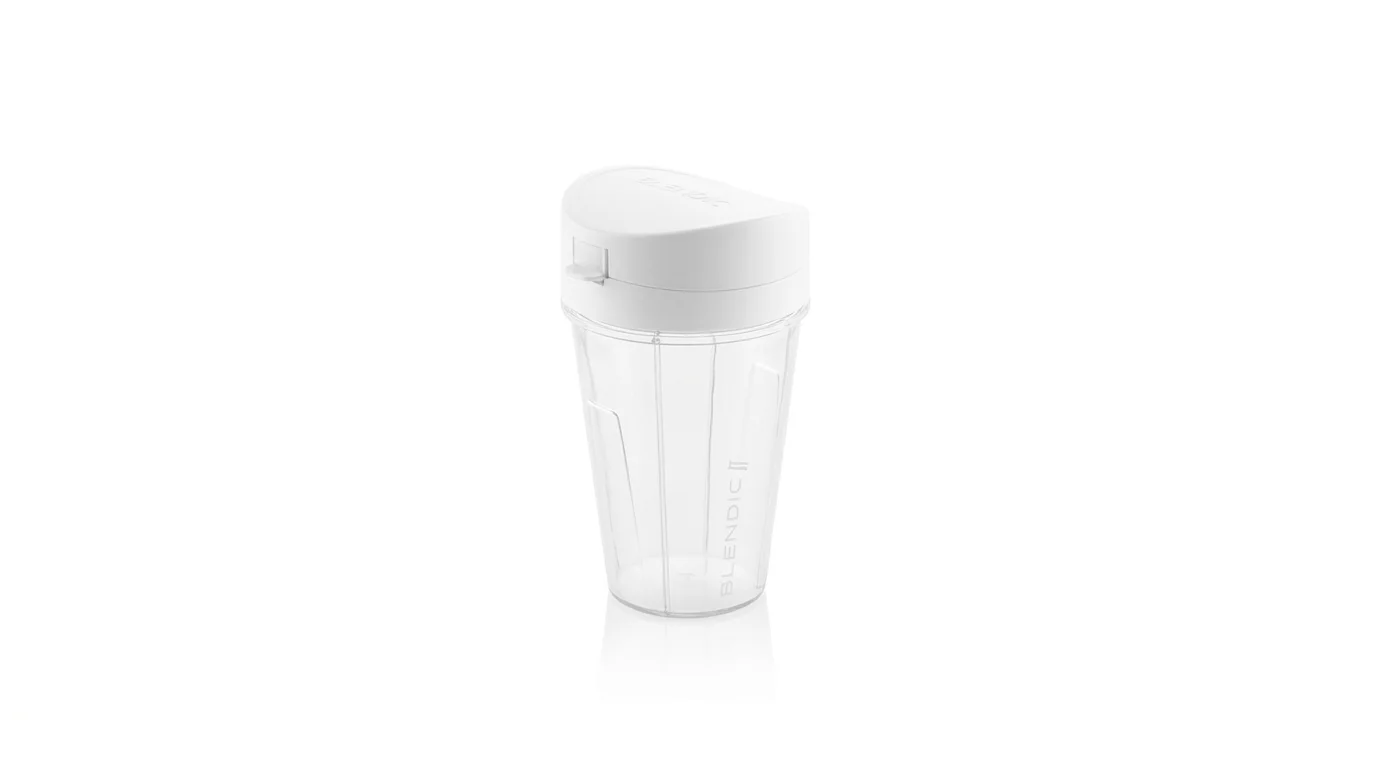 Průhledná náhradní nádoba ETA Blendic o objemu 500 ml s bílým těsnicím víkem.