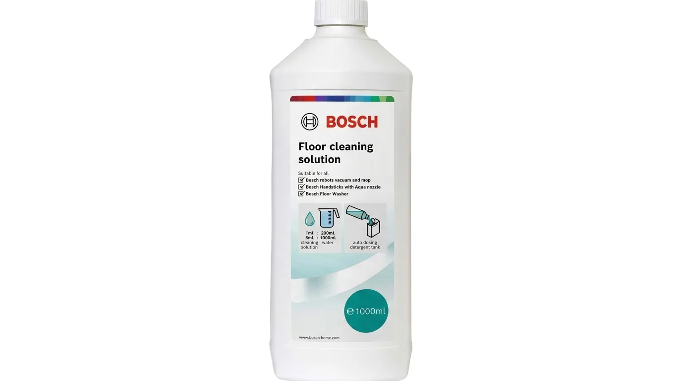 Bílá láhev čisticího prostředku na strojové mytí podlah Bosch BHZRCD o objemu 1 litr.
