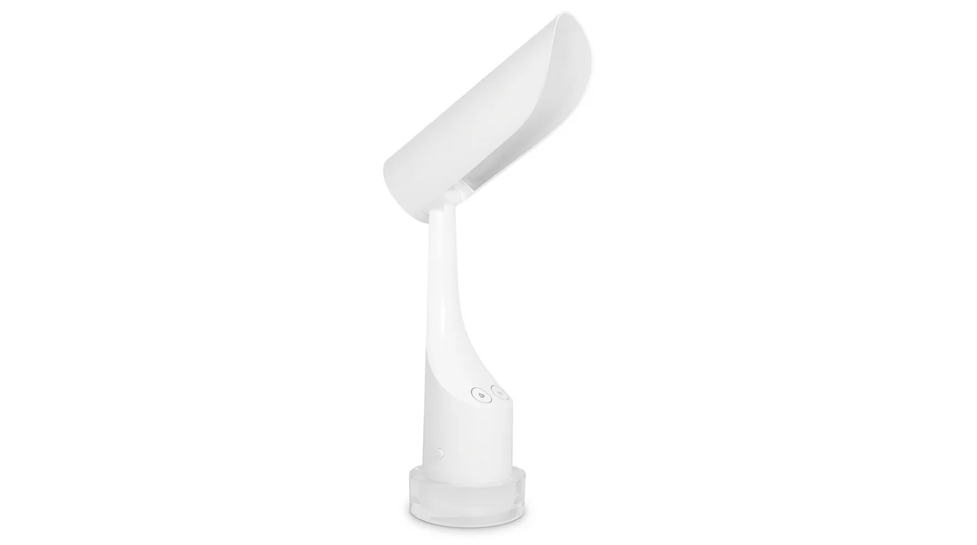 Bílá stolní LED lampa Retlux RTL 205 s polohovatelnou hlavou a dotykovými tlačítky na těle.