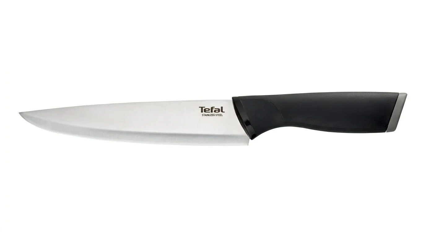 Kuchyňský nůž Tefal Comfort s čepelí z nerezové oceli a černou ergonomickou rukojetí.