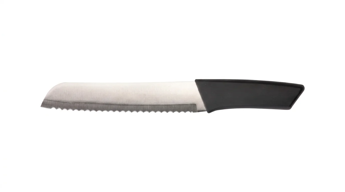 Nôž na chlieb Lamart LT2153 s vrúbkovaným ostrím a čiernou ergonomickou rukoväťou.