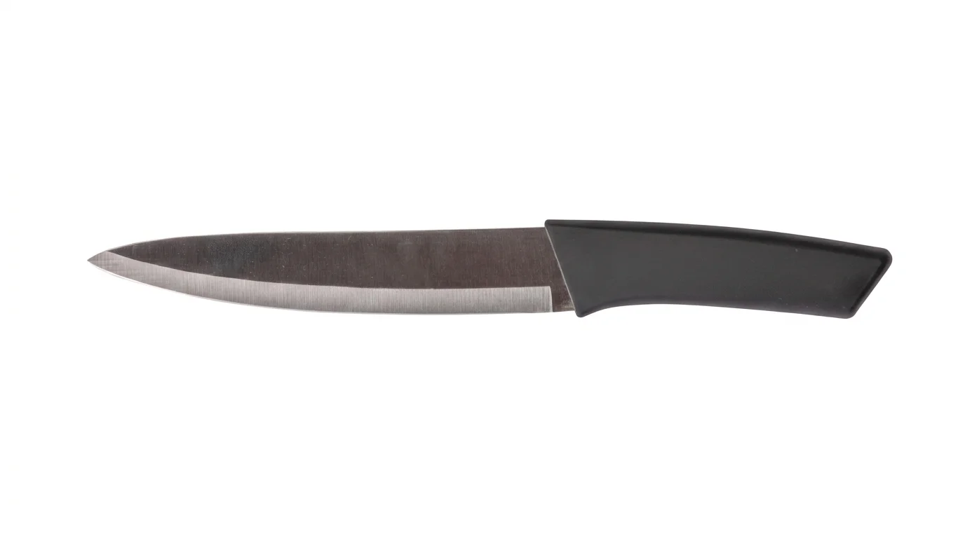 Kuchynský nôž Lamart LT2154 s ostrou čepeľou a čiernou ergonomickou rukoväťou na bielom pozadí.