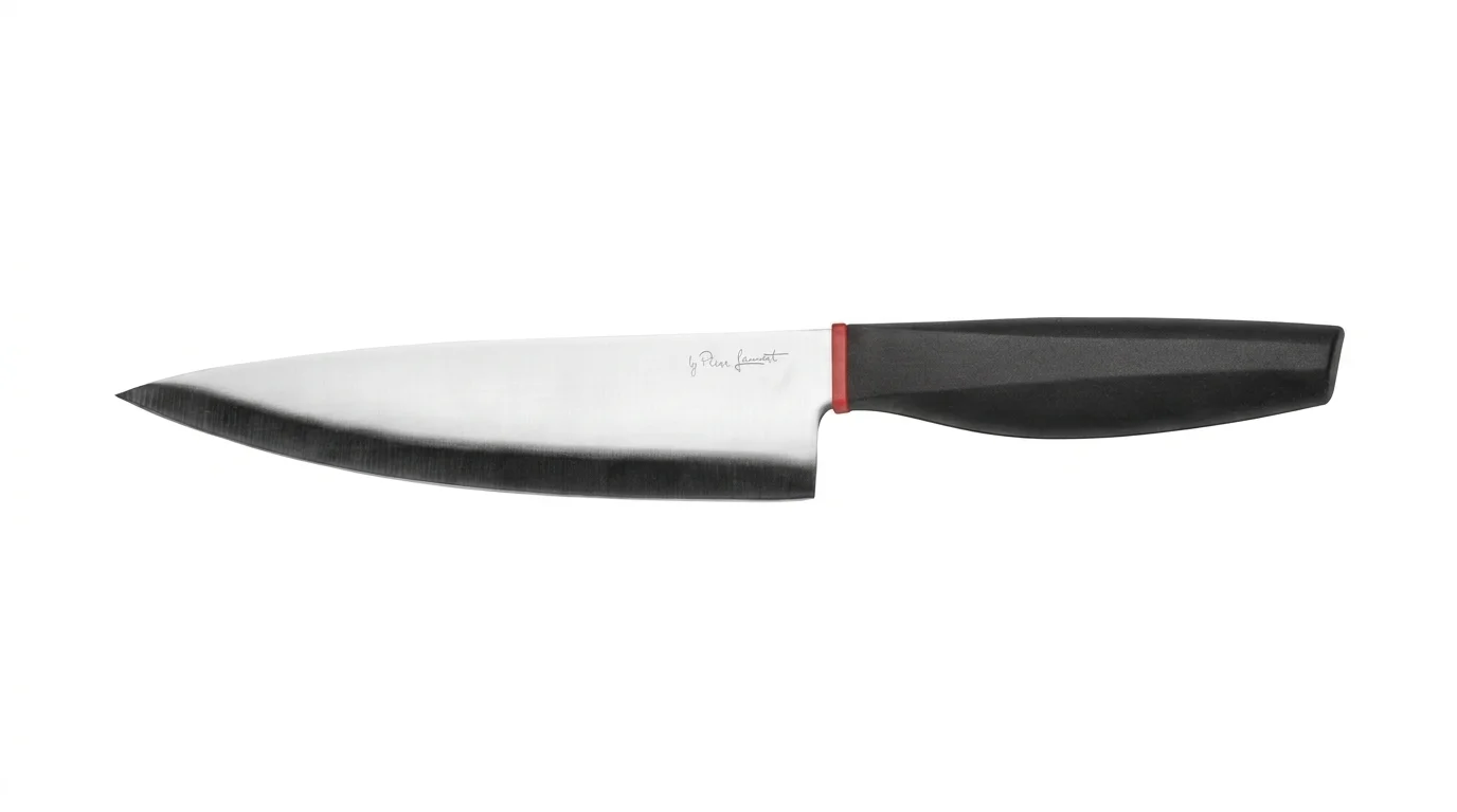 Kuchyňský nůž Lamart LT2135 s nerezovou čepelí a černou ergonomickou rukojetí s červeným proužkem.