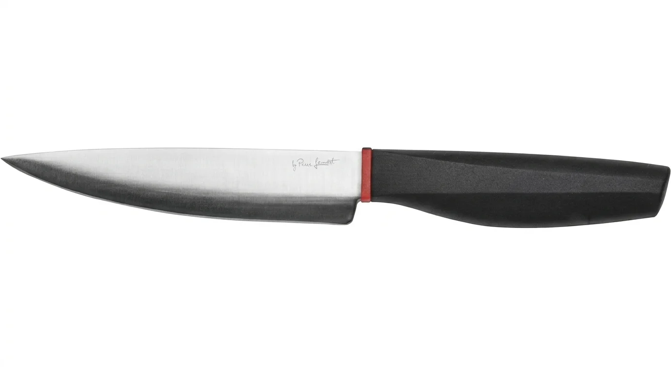 Kuchyňský nůž Lamart LT2132 s nerezovou čepelí a černou ergonomickou rukojetí s červeným detailem.