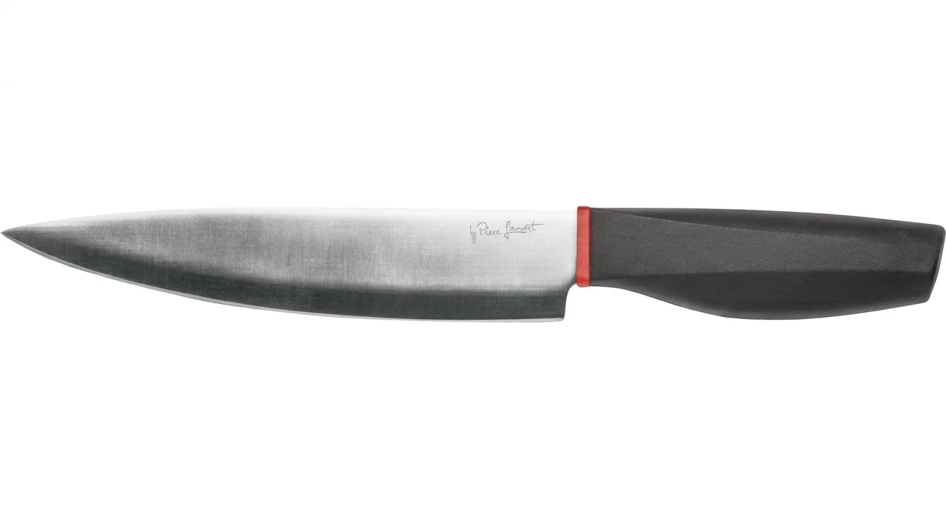 Kuchynský nôž Lamart LT2134 s čepeľou z nehrdzavejúcej ocele a čiernou ergonomickou rukoväťou s červeným detailom.