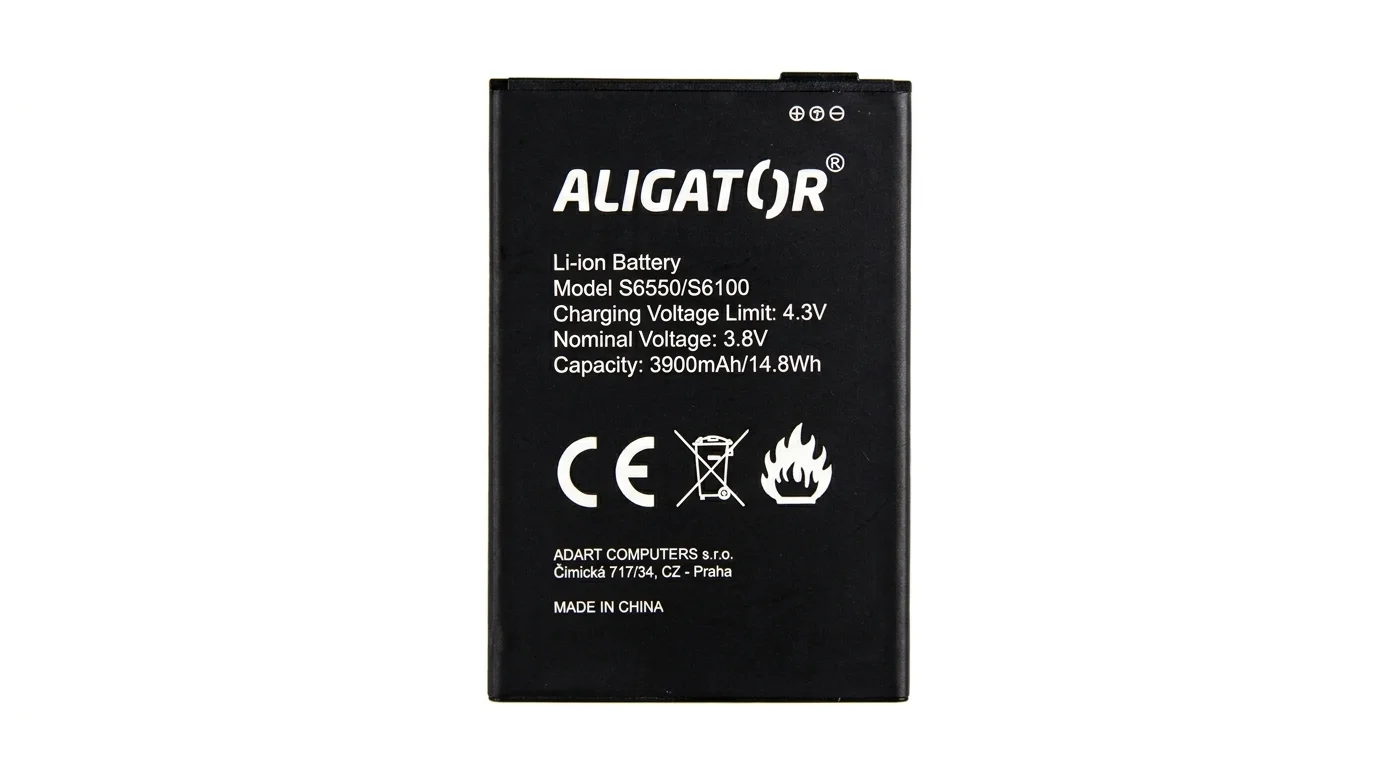 Originální černá Li-Ion baterie Aligator pro modely S6550 a S6100 s kapacitou 3 900 mAh.