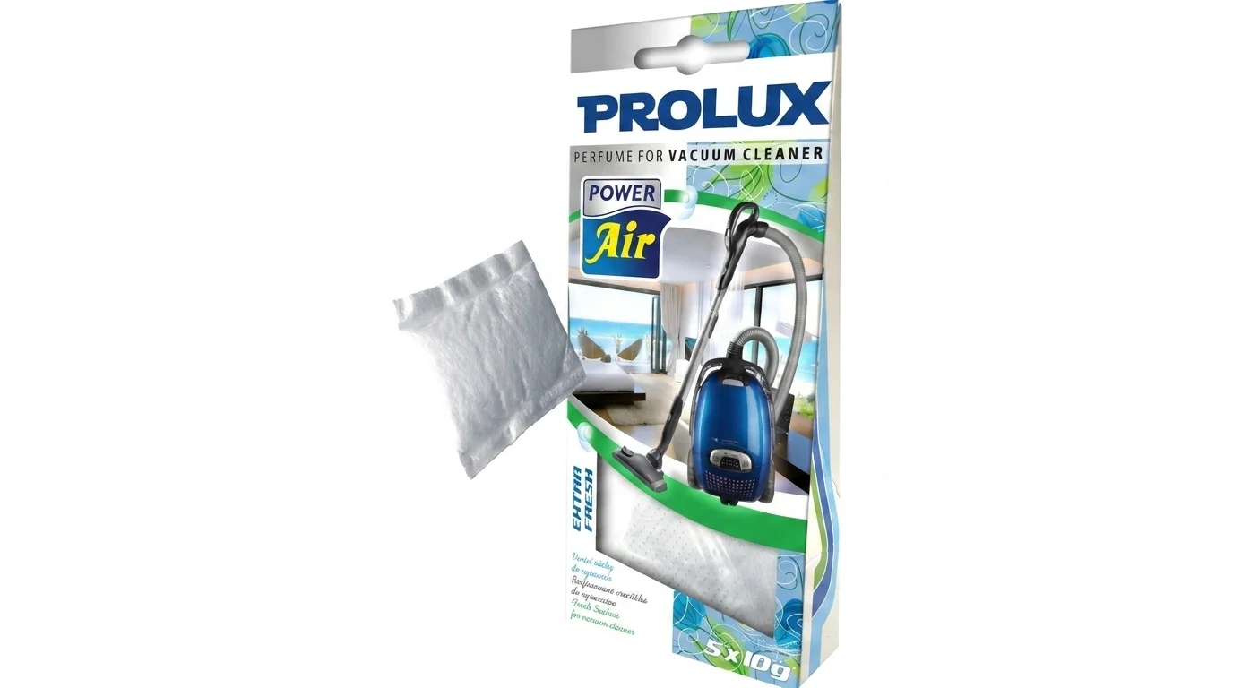 Balení vůně do vysávače Power Air Prolux Extra Fresh a jeden samostatný bílý vonný sáček.