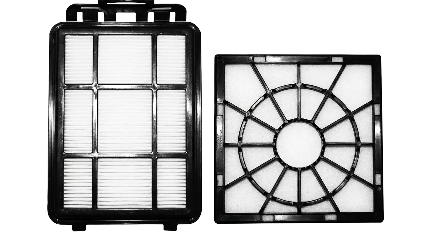 Sada náhradních filtrů Electrolux EF155 obsahující obdélníkový skládaný filtr a čtvercový filtr s černým plastovým rámem.