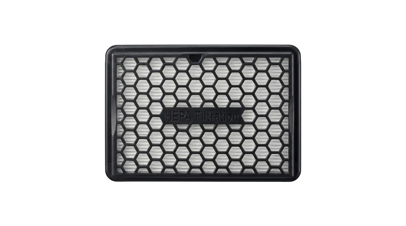 Náhradní filtr Samsung VCA-AHF90 s černou mřížkou se vzorem včelí plástve, bílým filtrem a nápisem HEPA Filtration.