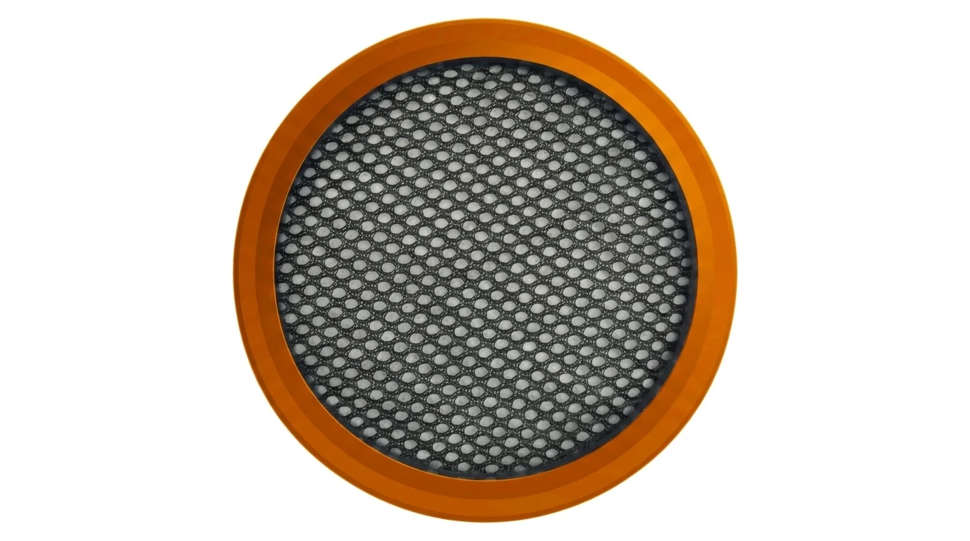 Kulatý náhradní filtr Philips FC8009/01 s oranžovým lemem a černou síťovinou.