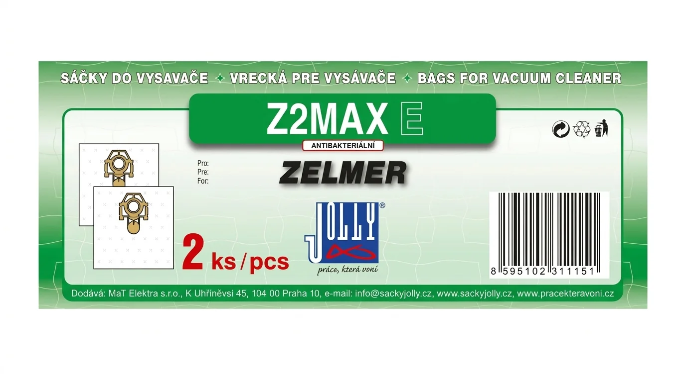 Zelenobílé balení sáčků do vysavače Jolly Z2MAX E pro vysavače Zelmer s označením 2 ks.