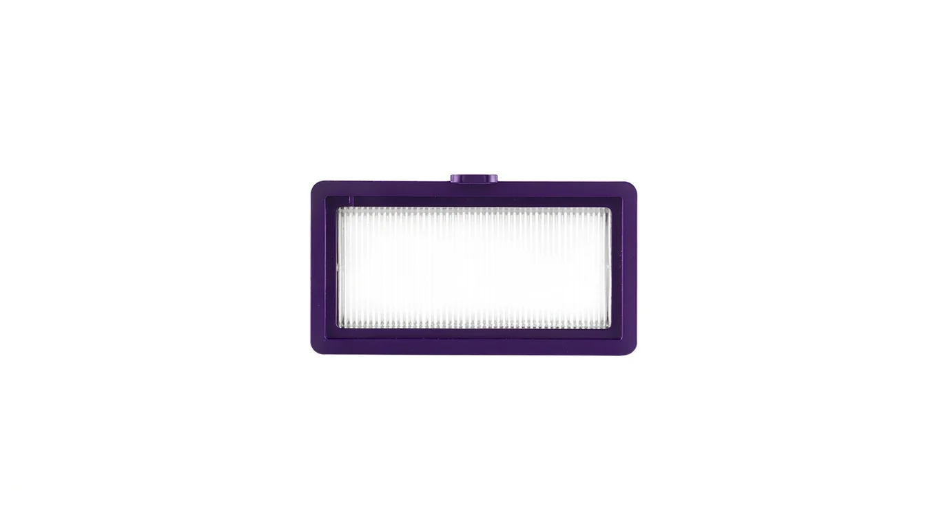 Náhradní HEPA filtr Sencor SRX 0704 s fialovým plastovým rámečkem a bílým skládaným filtrem.