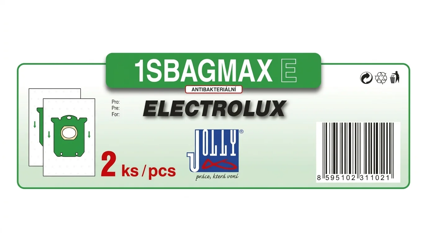Obal sáčků do vysavače Jolly 1SBAGMAX E pro značku Electrolux s označením obsahu 2 ks.