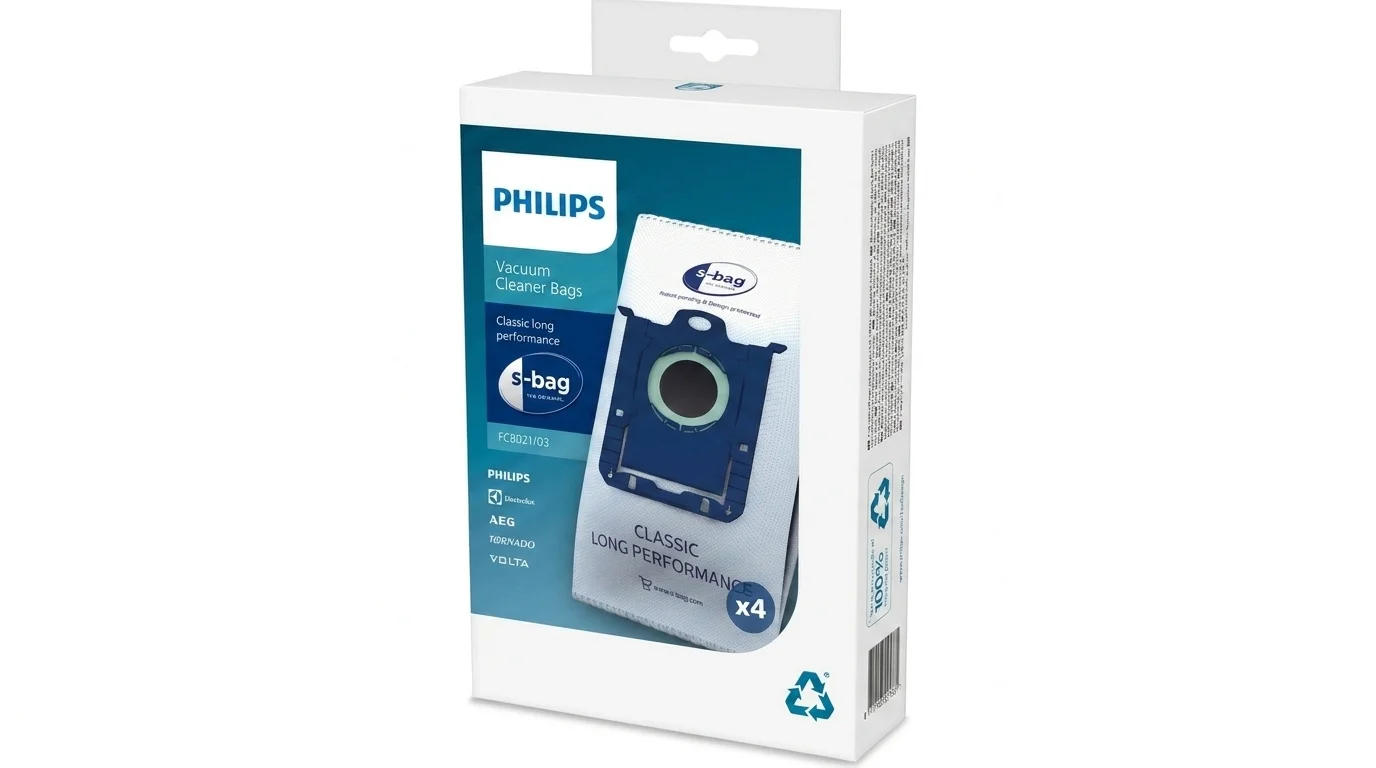 Biele balenie vreciek do vysávača Philips FC8021/03 s-bag Classic Long Performance.