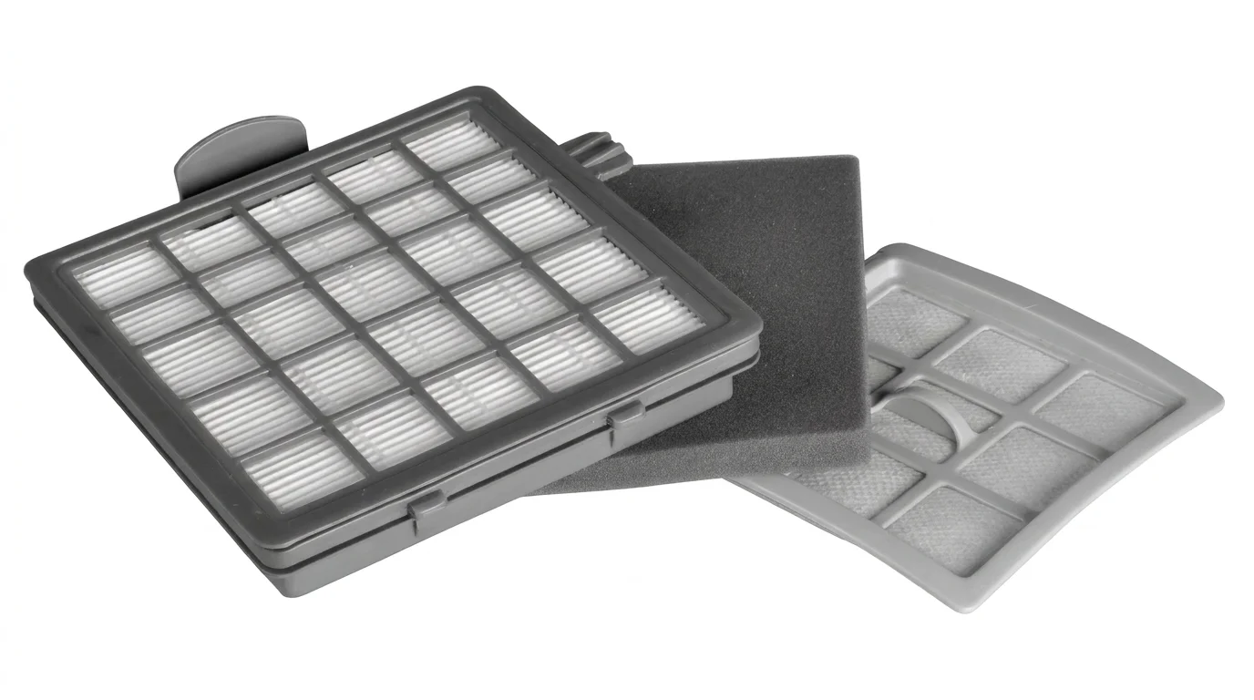 Sada filtrů Sencor SVX 003HF pro vysavač SVC 1010 obsahující skládaný HEPA filtr, pěnový filtr a výstupní mikrofiltr.