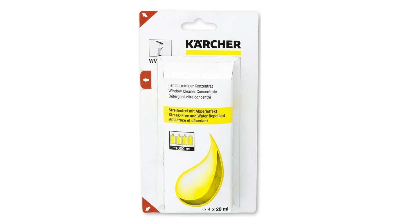 Čistič oken Kärcher RM 503 v balení se čtyřmi ampulemi po 20 ml.