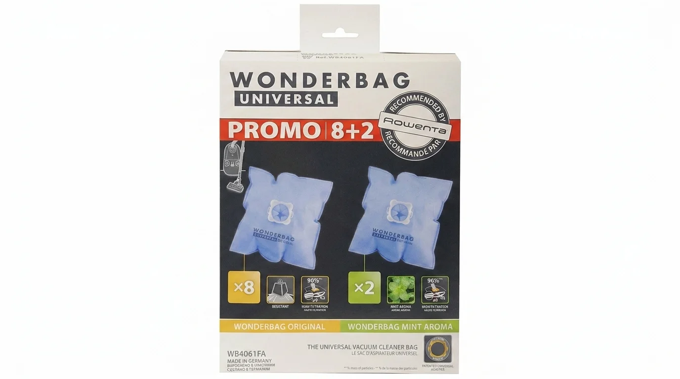 Balení sáčků do vysavače Rowenta Wonderbag Universal WB4061FA v promo edici 8+2.