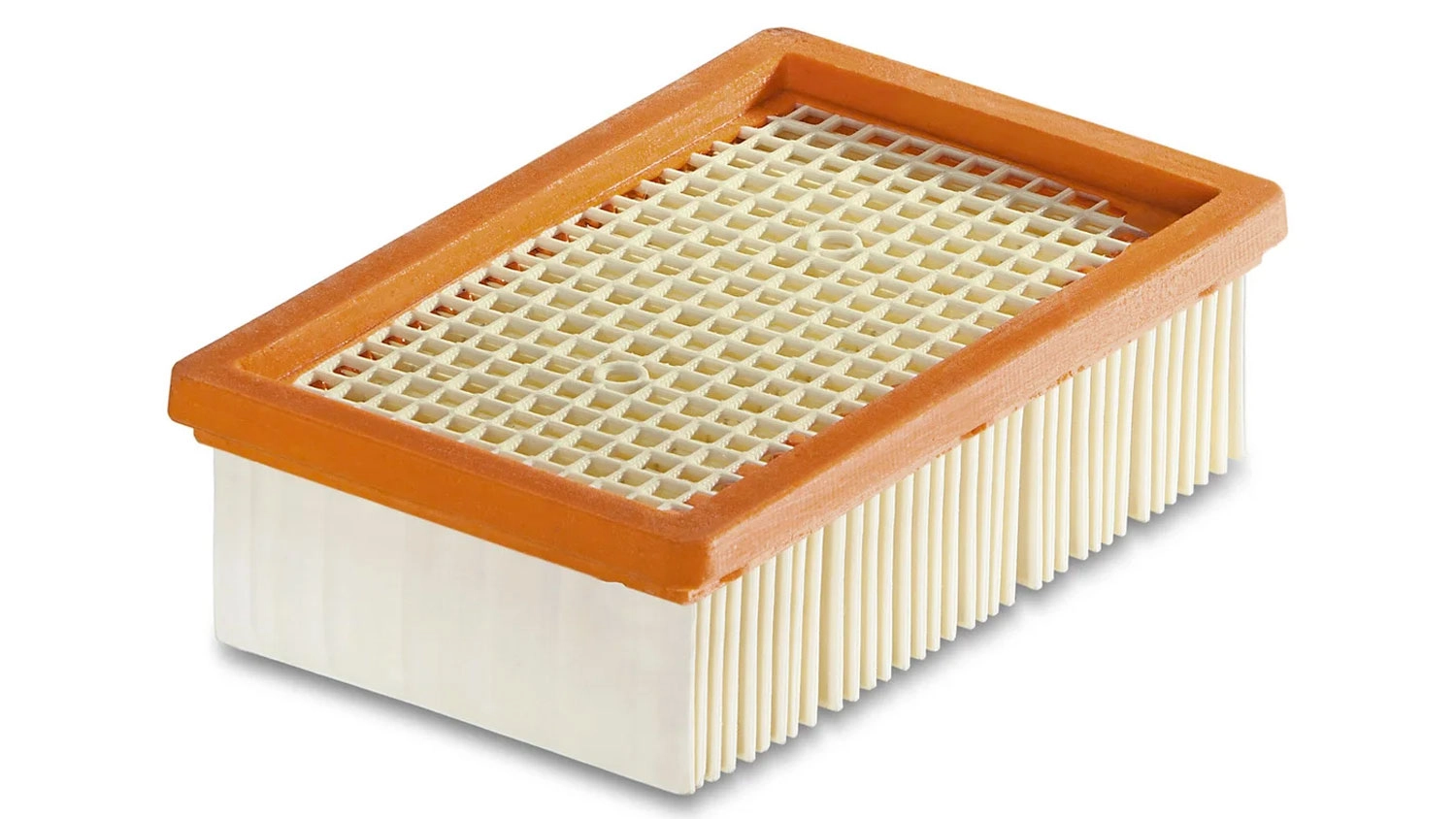 Náhradný plochý skladaný filter Kärcher WD 4/5/6 s oranžovým rámom a bielou mriežkou.
